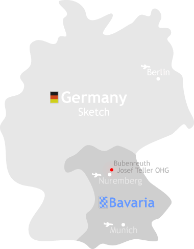 A map of Germany with the position of the Josef Teller OHG in Bubenreuth