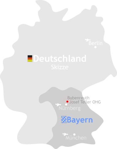 Kartenskizze Deutschland mit Standort der Josef Teller OHG Bubenreuth